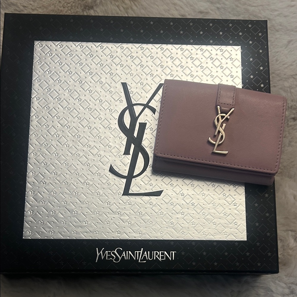 YSL Yves Saint Laurent pink leather trifold wallet
